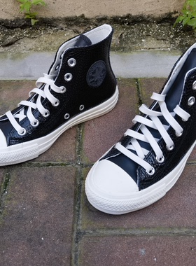 Converse匡威正品鳄鱼皮纹理黑色皮质高帮休闲鞋A04264C