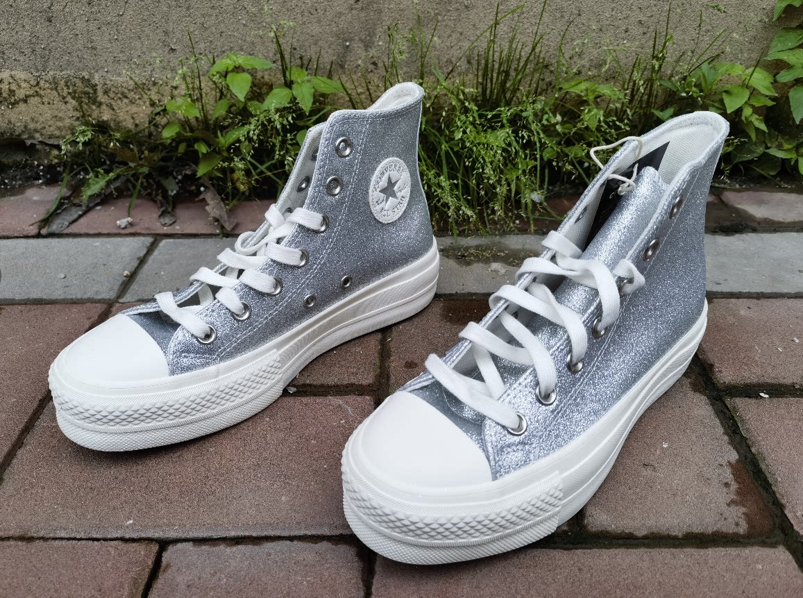正品Converse匡威Allstar满天星亮片厚底增高高帮女鞋 A07949C图片