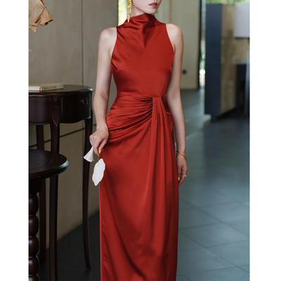 新中式连衣裙红色晨袍女