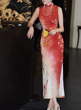 鹿与玫瑰红色新中式旗袍女小个子改良年轻款民国风女装修身连衣裙