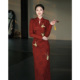 红色旗袍女气质礼服敬酒服 国风长袖 鹿与玫瑰2025新款 秋冬新中式