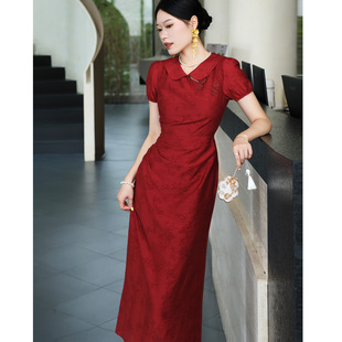 鹿与玫瑰新中式红色旗袍连衣裙女礼服气质显瘦订婚敬酒服2025新款