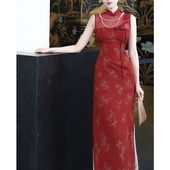 鹿与玫瑰新中式 少女气质收腰显瘦连衣裙女礼服 国风红色旗袍年轻款