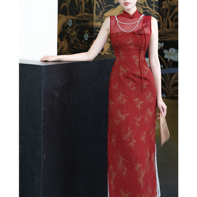 鹿与玫瑰新中式国风红色旗袍年轻款少女气质收腰显瘦连衣裙女礼服