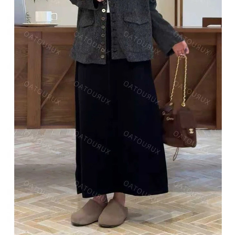 针织小黑裙女秋冬松紧腰半身裙子