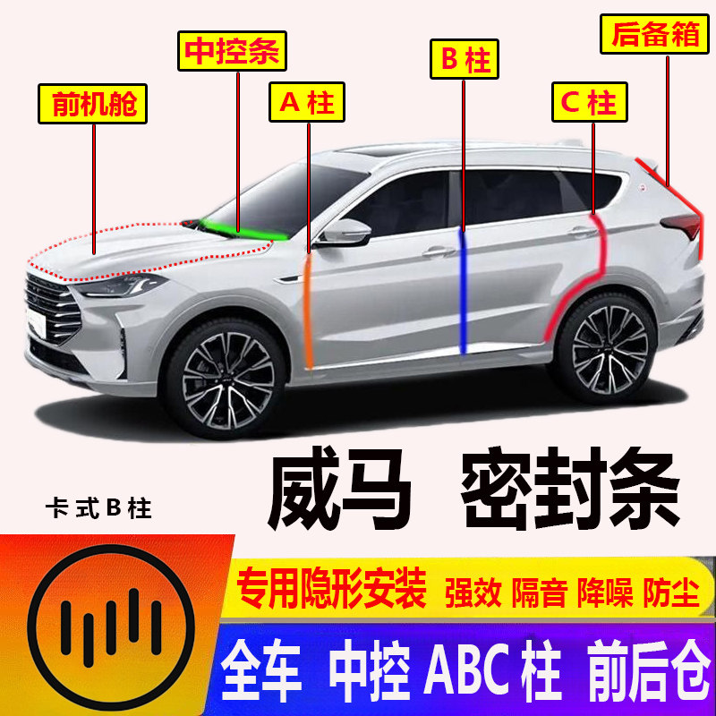 汽车威马E5EX5W6EX6前机舱ABC柱密封条防尘降噪隔音条胶条加装 汽车用品/电子/清洗/改装 车用密封胶条 原图主图