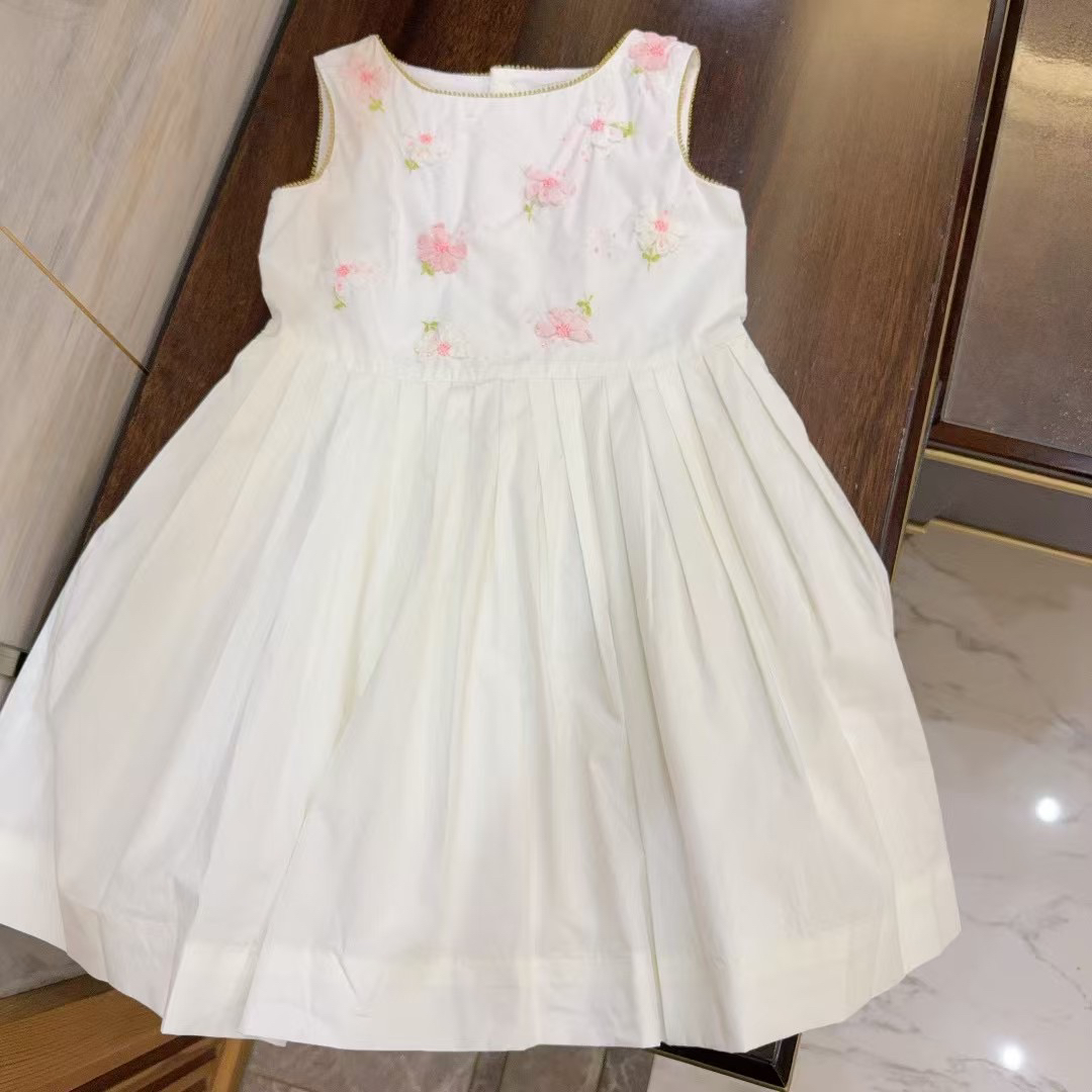法式童装25新款女大童刺绣花卉手工连衣裙儿童礼服裙双层梭织全棉