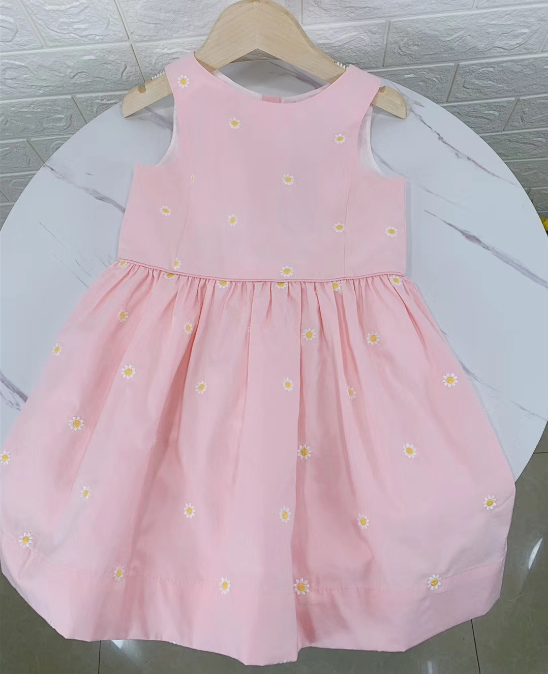 美国粉色雏菊刺绣纯棉背心公主裙