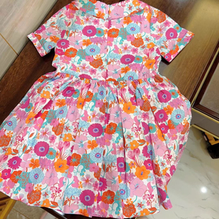 法单童装 25夏装新款女大童Liberty印花短袖连衣裙纯棉裙子包邮