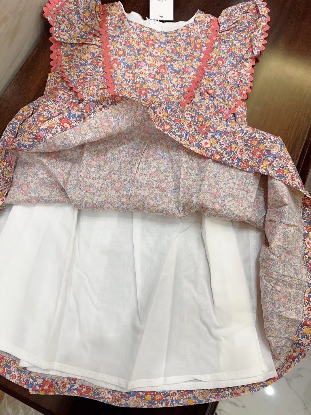 法国巧克力夏季童装 24新款女童碎花飞袖纯棉连衣裙4-12岁包邮