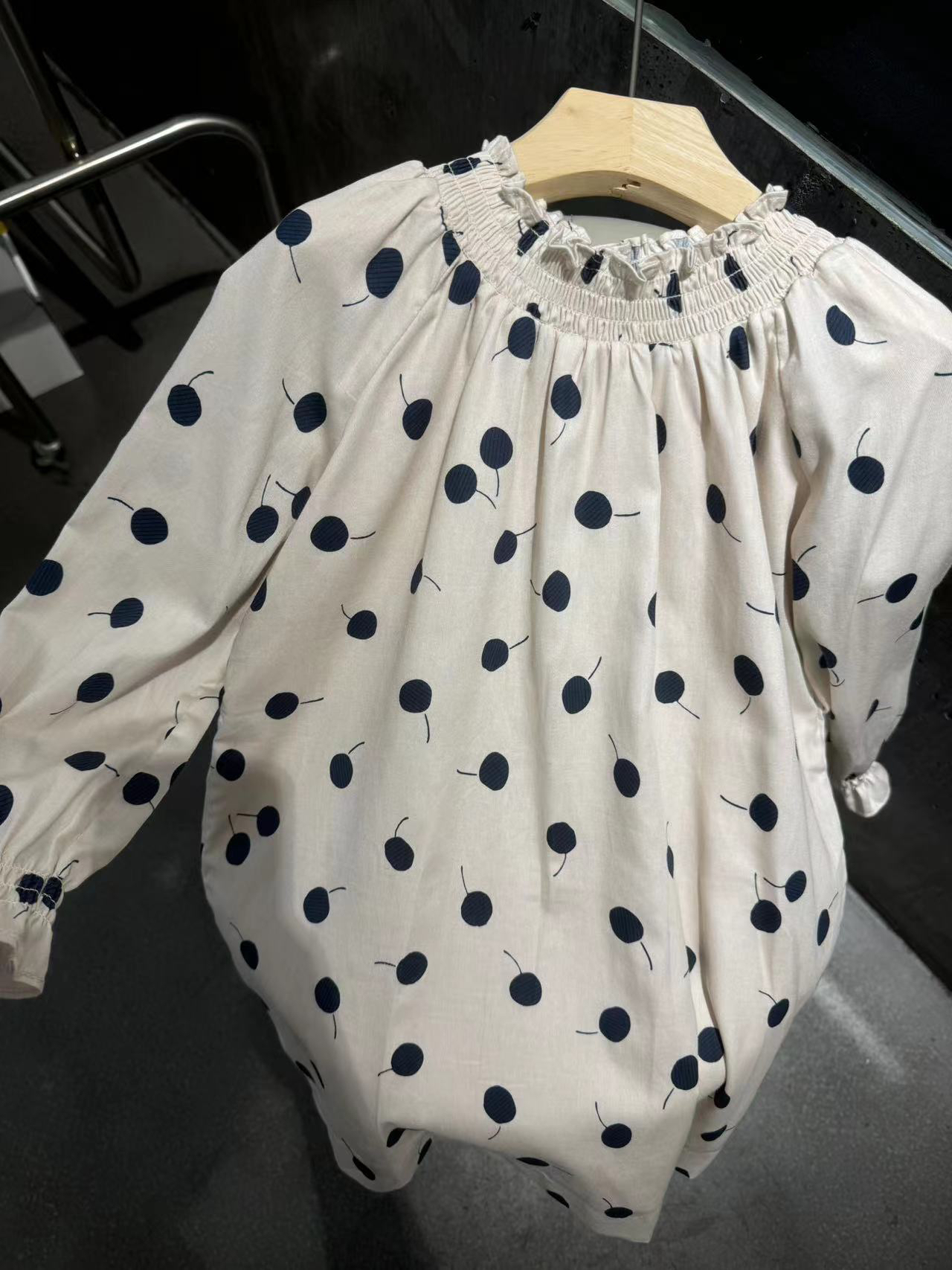 法单童装24秋冬新款女大童樱桃长袖连衣裙双层梭织全棉打揽裙子