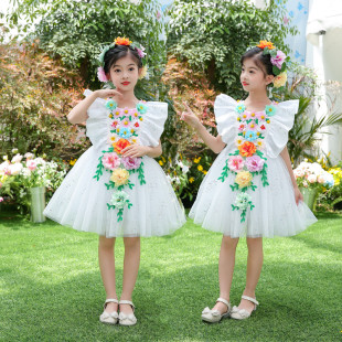 花仙子公主裙钢琴古筝儿童演出服幼儿跳舞裙生日礼服合唱服蓬蓬裙