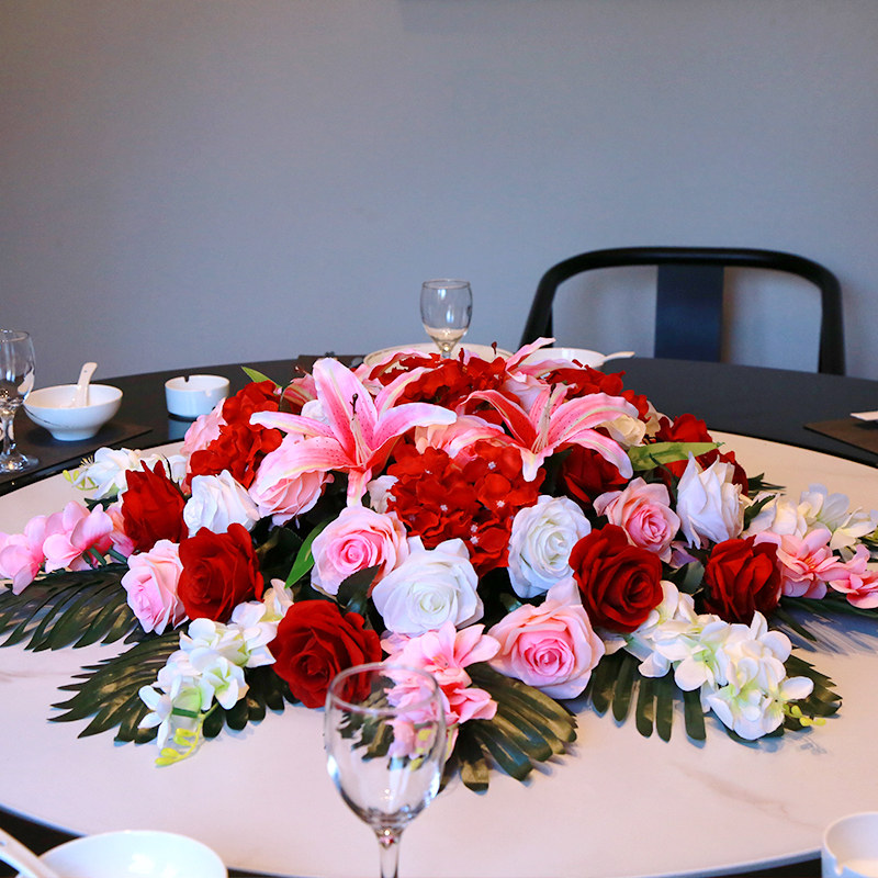 酒店圆桌面摆花餐桌花摆花饭店桌子摆花大桌摆花圆桌转盘中间摆花
