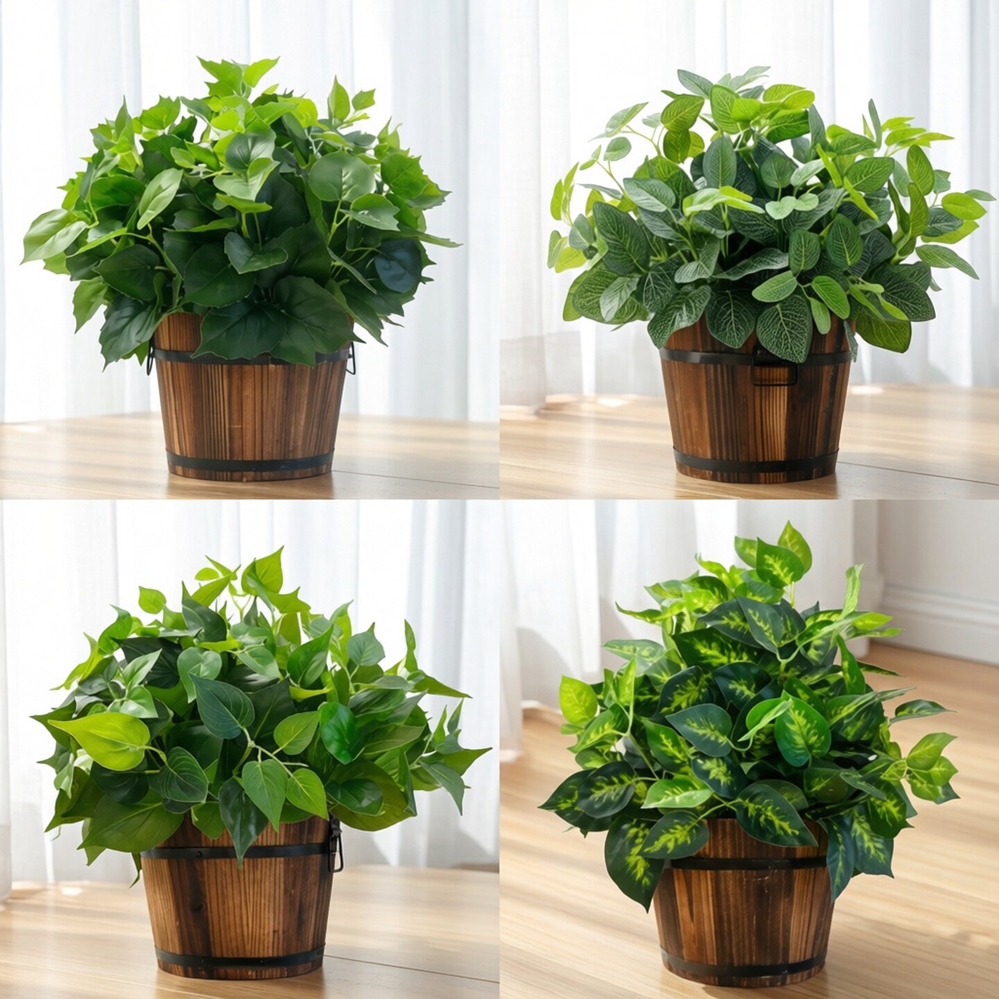 仿真植物假植物绿植室内外装饰木桶盆栽小绿萝盆栽仿真花草植物