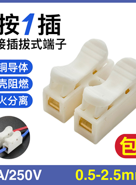 LED电线连接器二位按压式紫铜对接通用接线端子CH2快速接头30只装