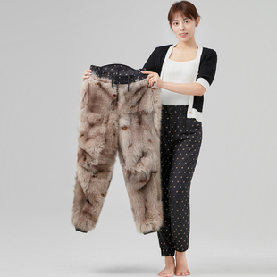 蓝狐裘皮裤 冬季 子女中老年高腰加绒加厚皮草棉裤 狐狸毛皮毛一体裤