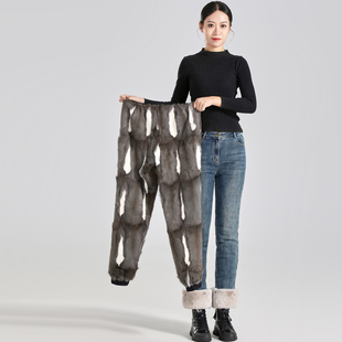 加绒加厚兔毛九分裤 冬高腰东北皮裤 子女貂皮棉裤 金狸貂皮毛一体裤