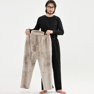 高腰兔毛皮草棉裤 男加绒加厚冬季 子中老年真皮皮裤 獭兔皮毛一体裤