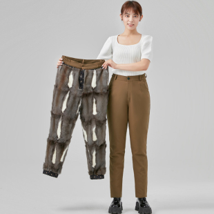 貂毛裘皮裤 冬季 子女中老年高腰加绒加厚皮草棉裤 金狸貂皮毛一体裤