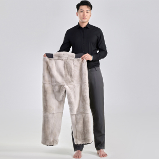 保暖皮裤 冬季 子男中老年高腰加绒加厚兔毛皮草棉裤 獭兔皮毛一体裤