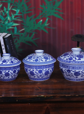 陶瓷带盖汤碗家用炖菜碗大号炖盅耐高温猪油罐商用釉下青花热油缸