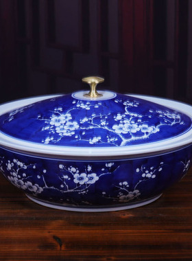 陶瓷带盖和面盆景德镇手绘揉面发面盆家用大号加厚水煮鱼酸菜鱼碗