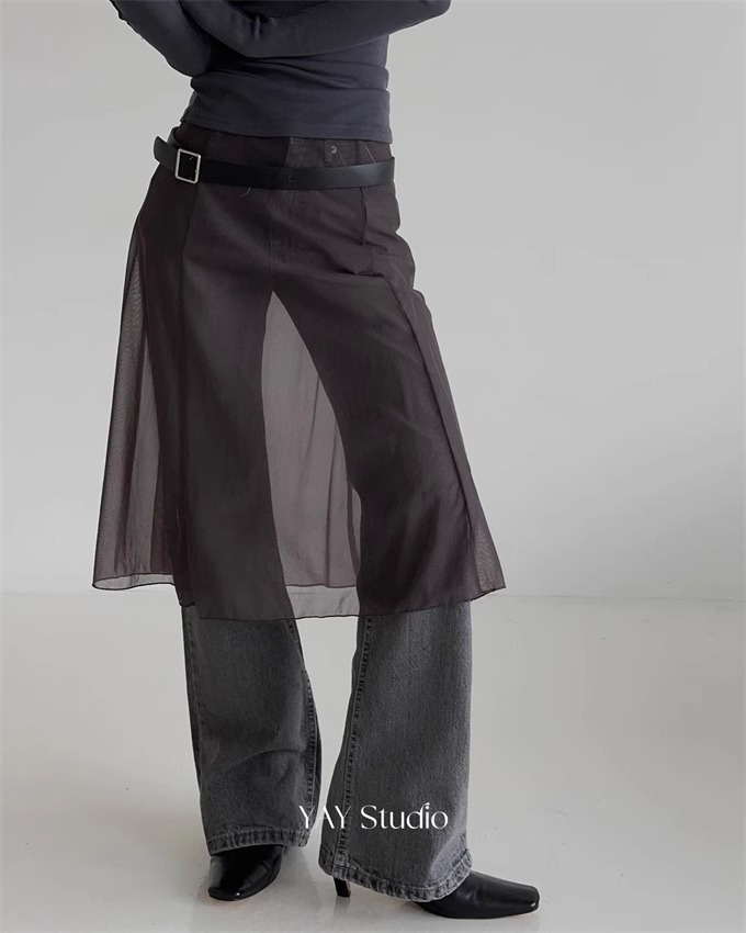 透视网纱加分搭配半身裙罩裙女