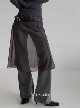 Exclusive type 高级气质个性叠穿透视网纱加分搭配半身裙罩裙女