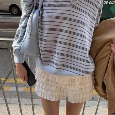 蛋糕花苞层次花边松紧腰短裤裙裤