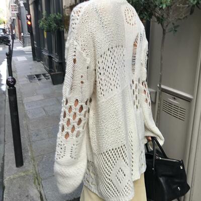 镂空破洞破烂不对称宽松针织毛衣