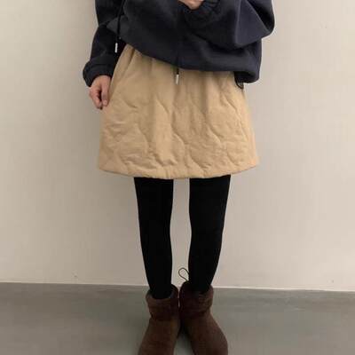 百搭夹棉松紧腰显瘦半身裙女