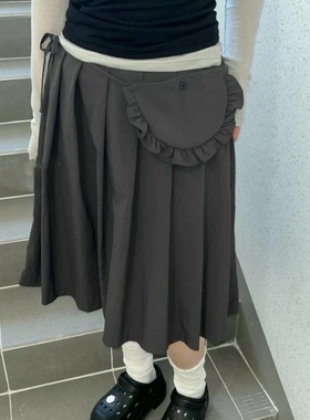 Exclusive type 日系复古ins风花边系带小包+百褶裙中裙半身裙女