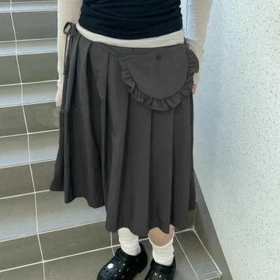 系带小包+百褶裙中裙半身裙女