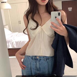 Exclusive type 韩国小众设计V领胸前绑带百搭显瘦吊带背心上衣女