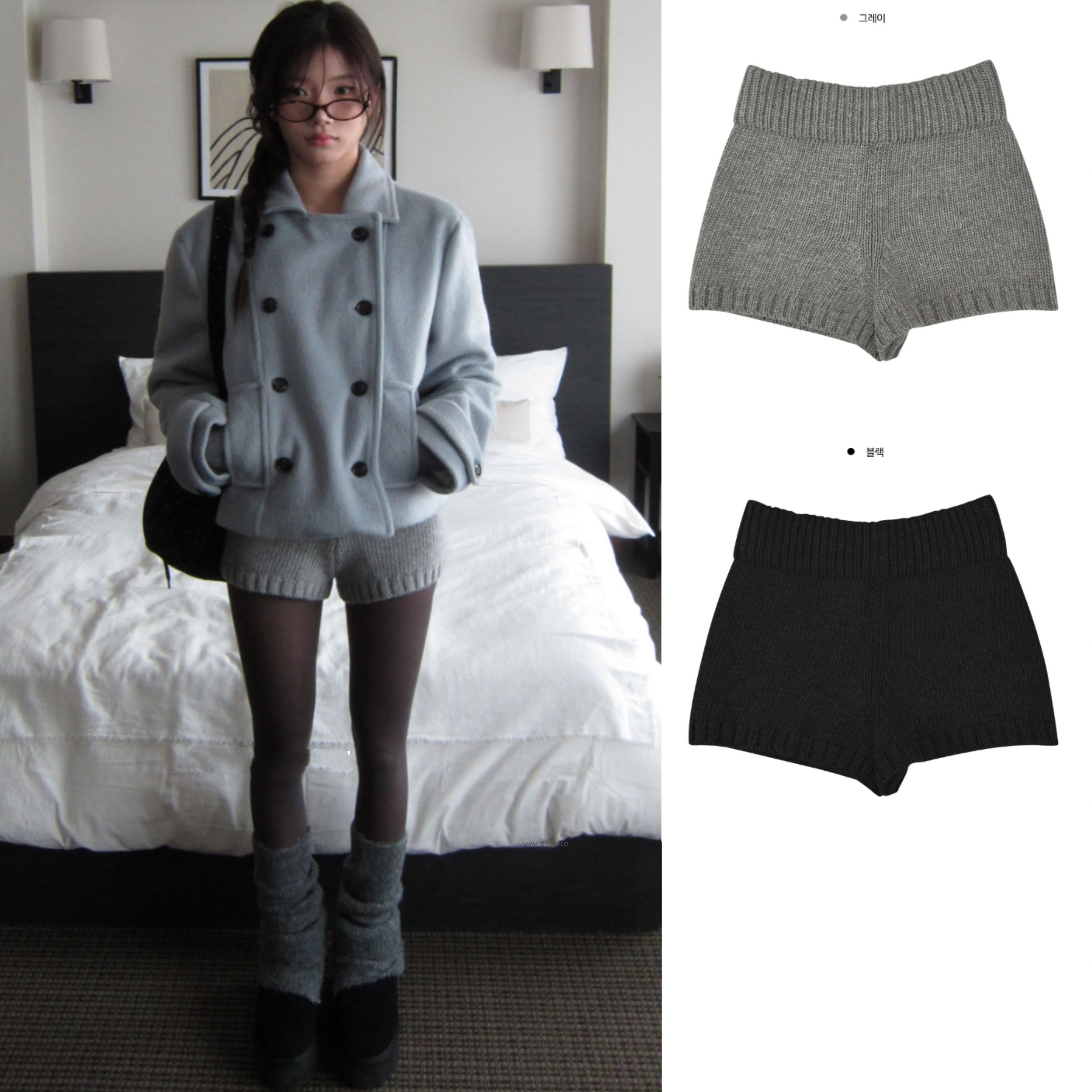 Exclusive type秋冬韩系休闲简约松紧腰百搭针织高腰打底热裤短裤