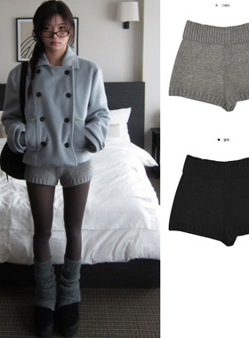 Exclusive type秋冬韩系休闲简约松紧腰百搭针织高腰打底热裤短裤