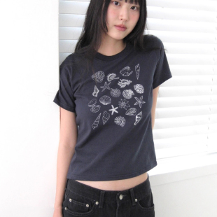 短袖 Exclusive 圆领修身 日系街头少女感贝壳印花图案短款 T桖 type