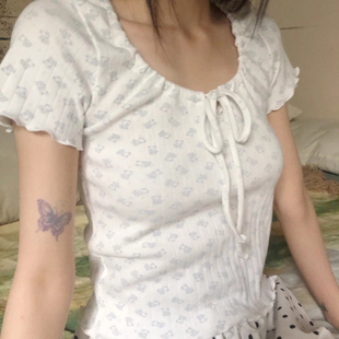 素软糯花边系带显瘦短袖 日系柔软小熊可爱元 T恤女 type Exclusive