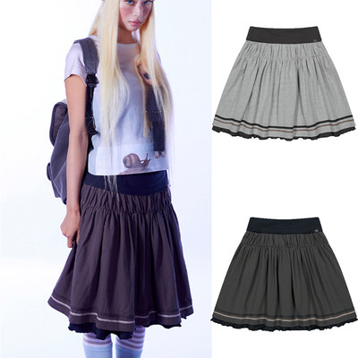 Exclusive type 日系早春复古撞色高腰褶皱宽松休闲A字半身裙中裙