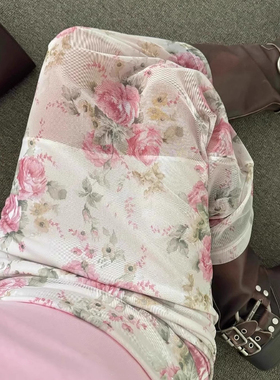 Exclusive type 韩国小众复古花朵印花松紧腰雪纺中长款半身裙女