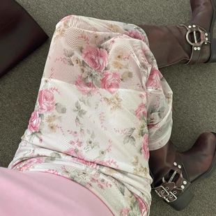 半身裙女 韩国小众复古花朵印花松紧腰雪纺中长款 Exclusive type
