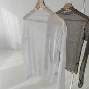 T恤上衣女 韩国小众设计百搭烟囱领透视网纱打底衫 Exclusive type