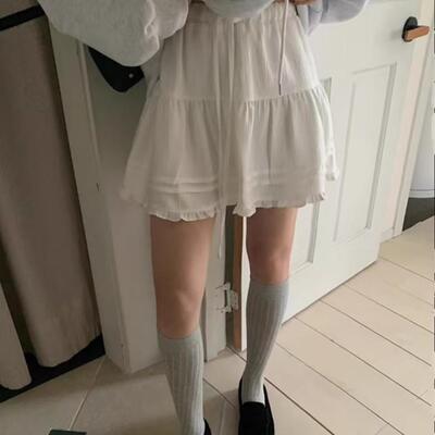 褶皱木耳边抽绳松紧腰短款半身裙