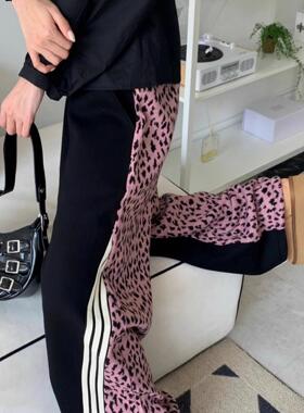 Exclusive type 小众街头复古千禧风y2k温暖条纹豹纹拼接休闲卫裤