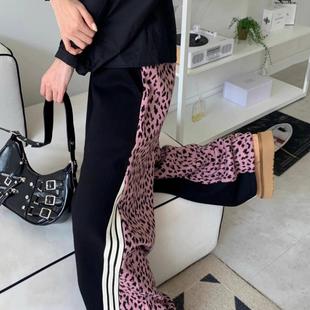 小众街头复古千禧风y2k温暖条纹豹纹拼接休闲卫裤 Exclusive type