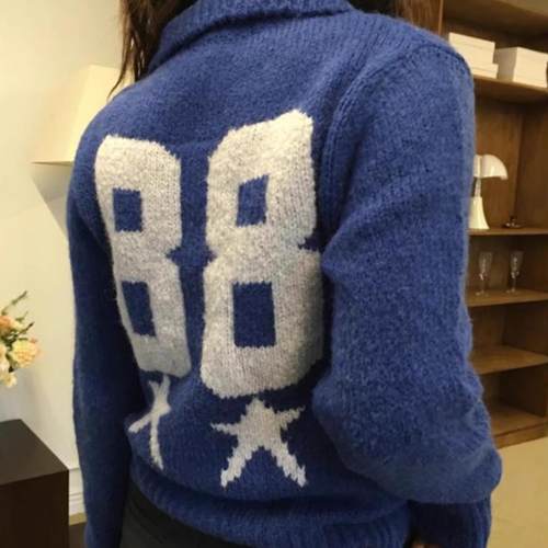 88数字星星休闲拉链针织毛衣外套