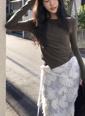 Exclusive type 韩国个性设计立体花朵一片式绑带叠穿围裙半身裙