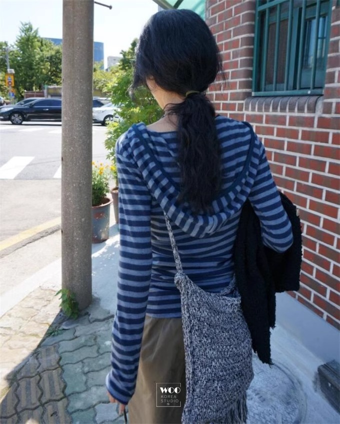 修身弹力连帽中长款T桖上衣