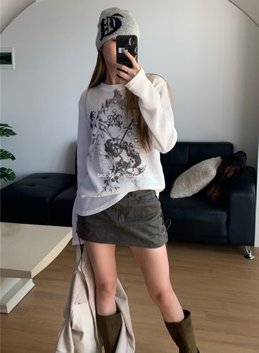 辣妹甜酷风y2k爱心火焰印花