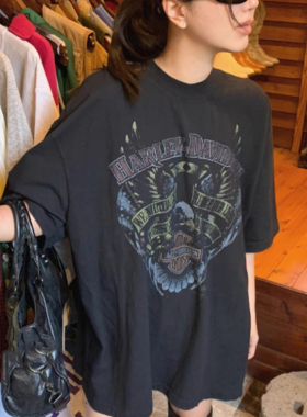 Exclusive type 美式复古鹰印花博主帅气朋克宽松圆领短袖T恤女